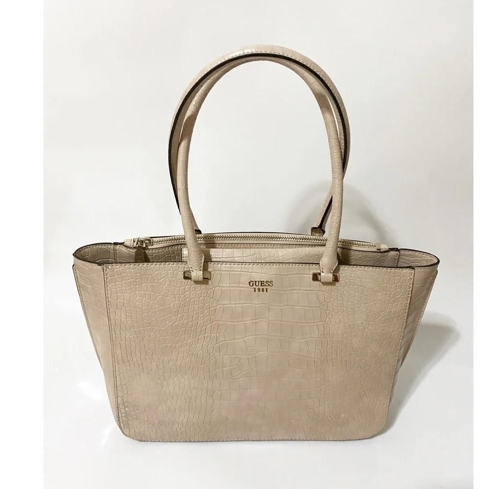 GUESS Croco Faux Leather Texture Tote Bag - Picture 1 of 16